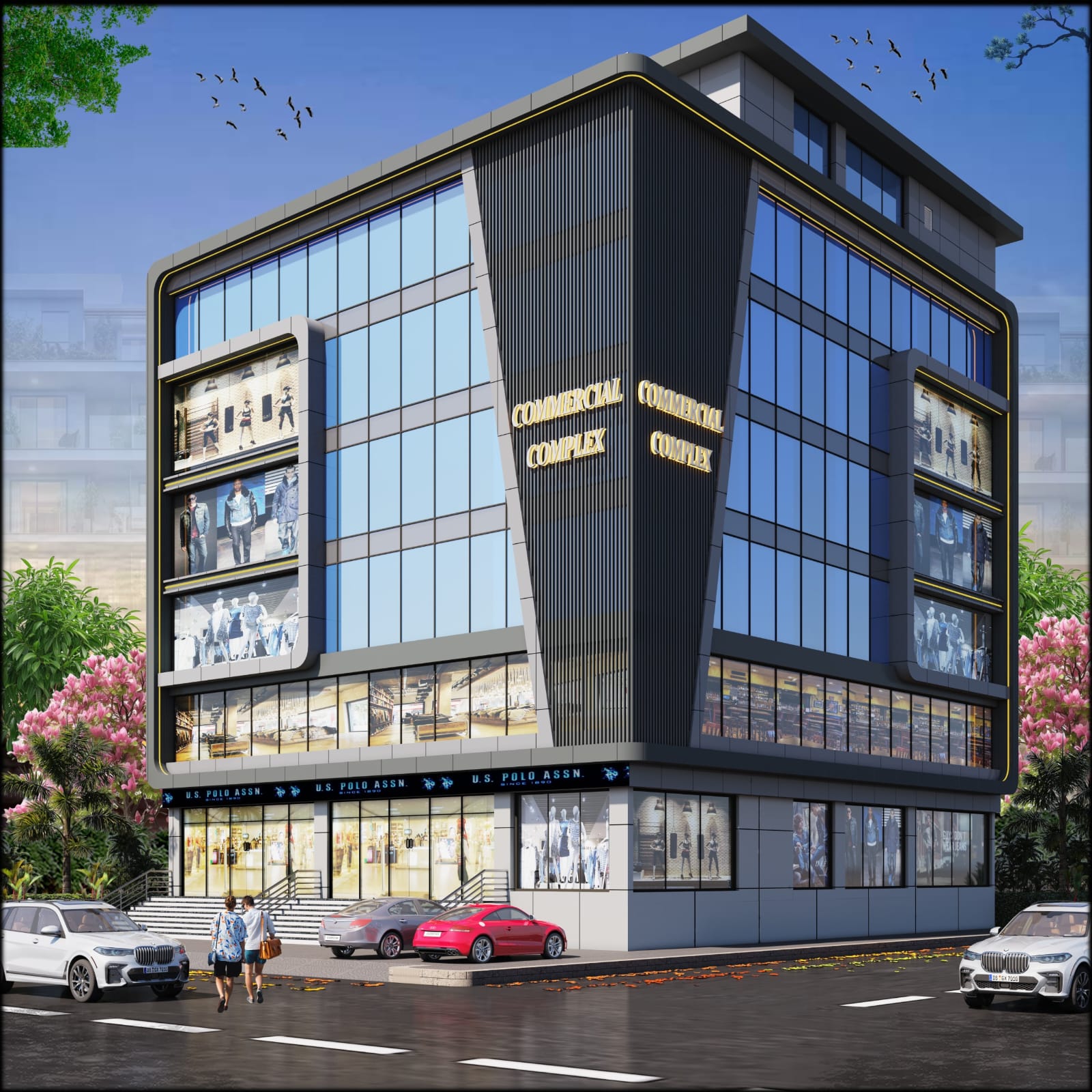 Architectural elevation of the proposed V Pavilion commercial building